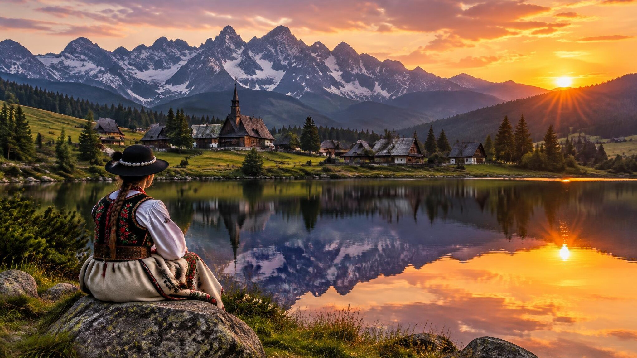 sunset over tatra mountains