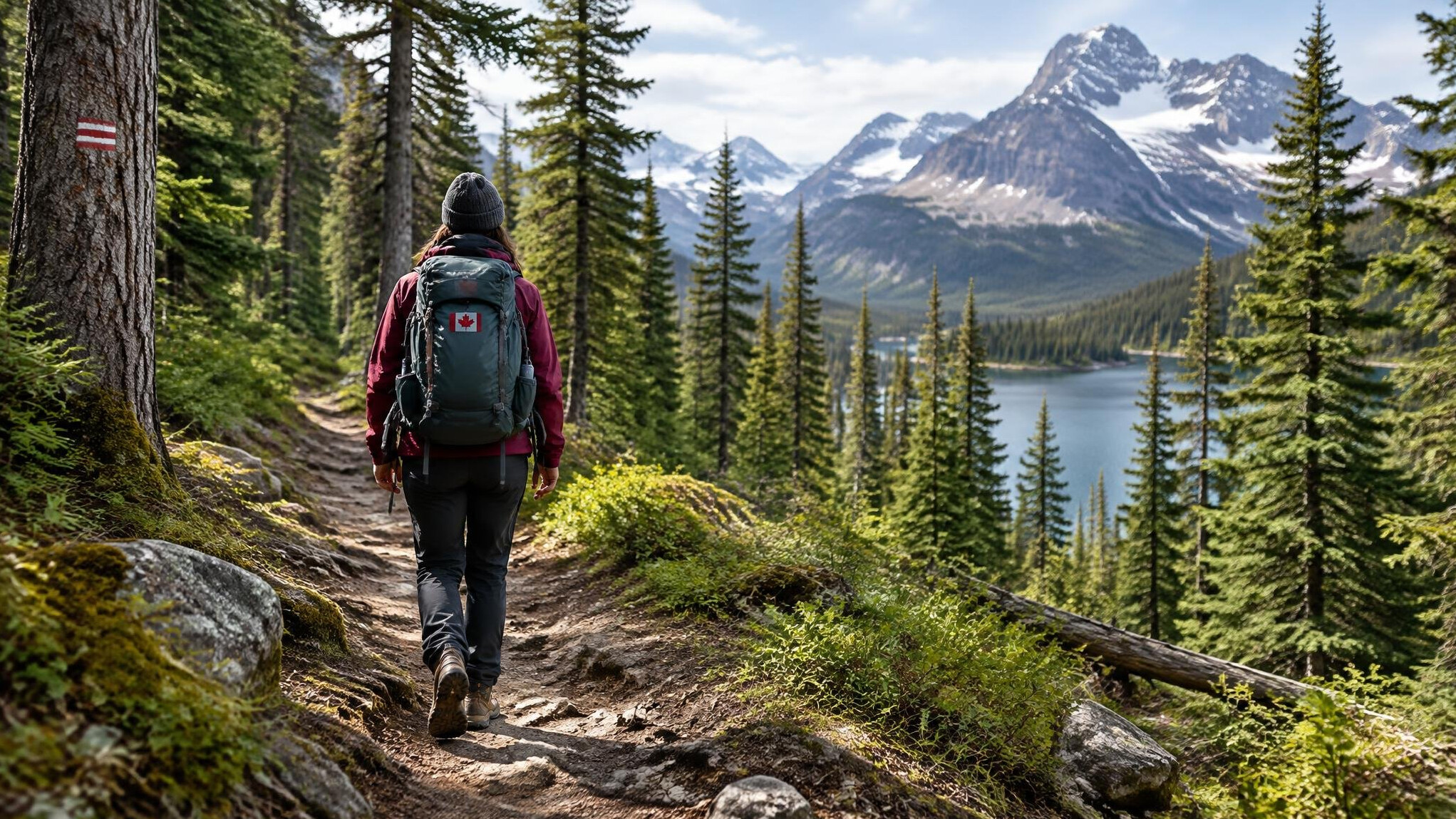 hiker in canadian forest