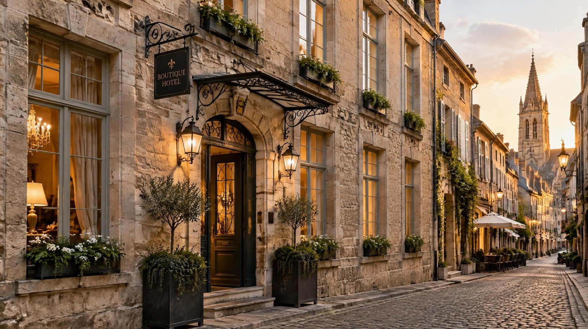 Historic boutique hotel building in a European old town