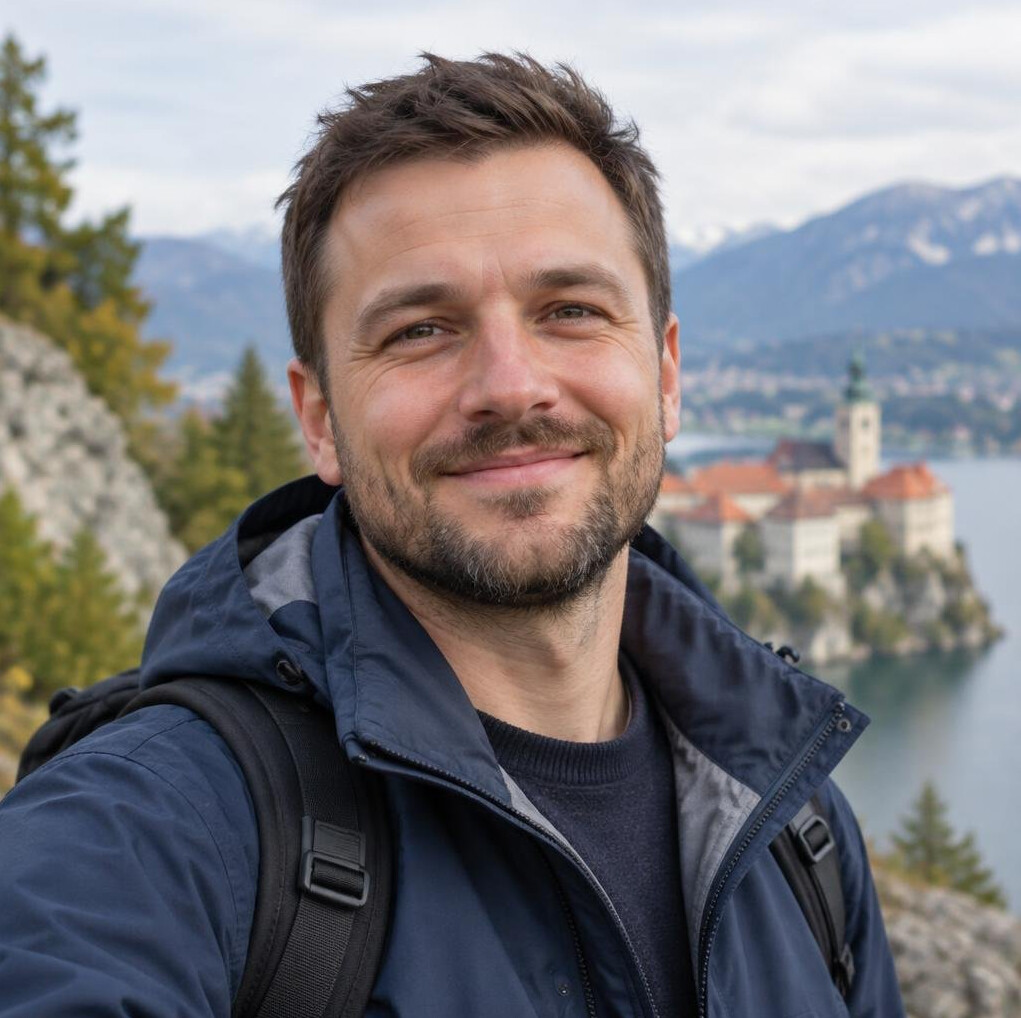 Portrait of a smiling bearded man outdoors