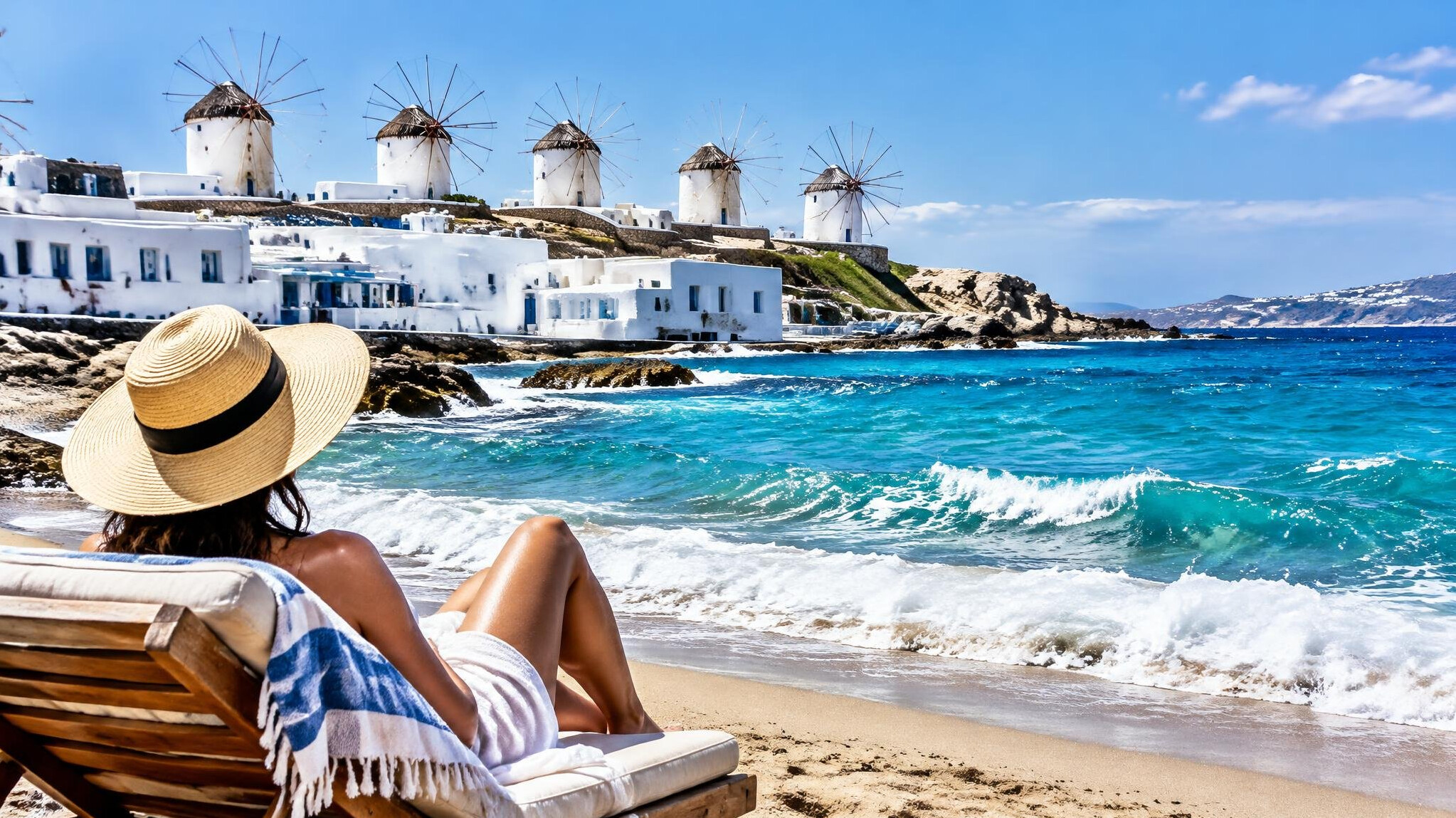 mykonos beach windmills